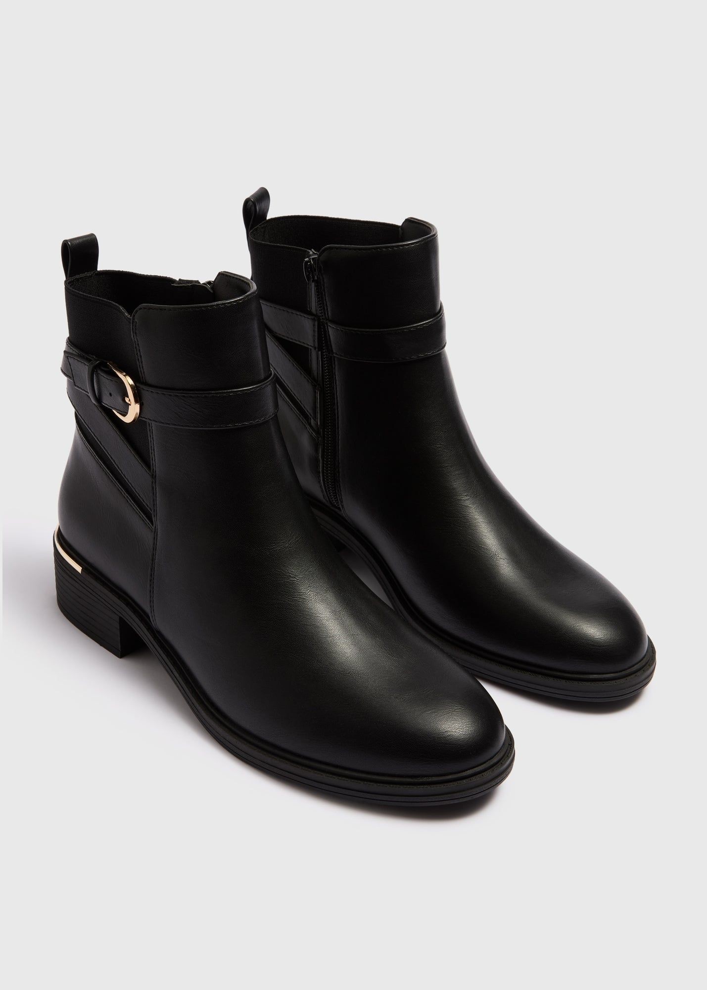 Buy Gold Buckle Heeled Boots-Black-6 Online in Oman from Matalan
