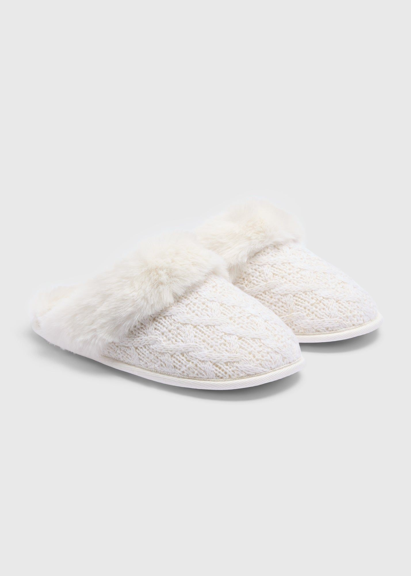 Buy Knitted Matchback Mule Slippers-Cream-L Online in Qatar bfab