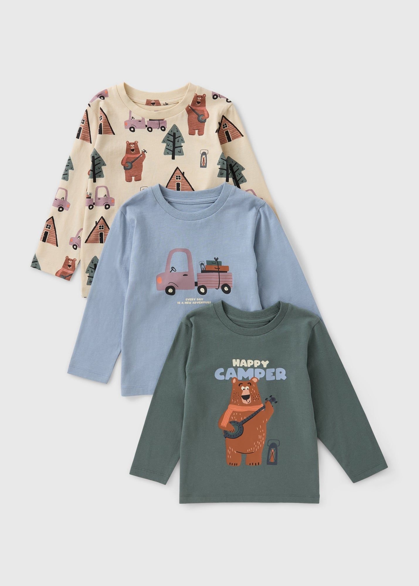 Buy Pack Boys Bear Print Long Sleeve T-Shirts-Multi-4 Y