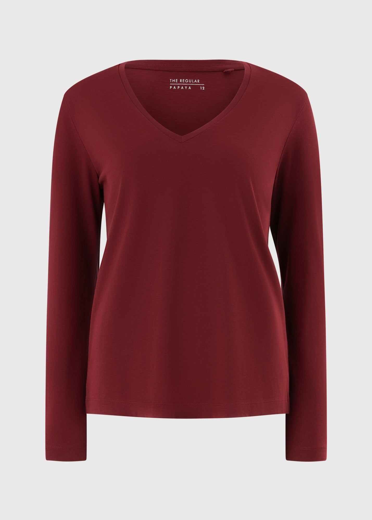 Buy Regular Fit V Neck Long Sleeve Top-Burgundy-16 Online in