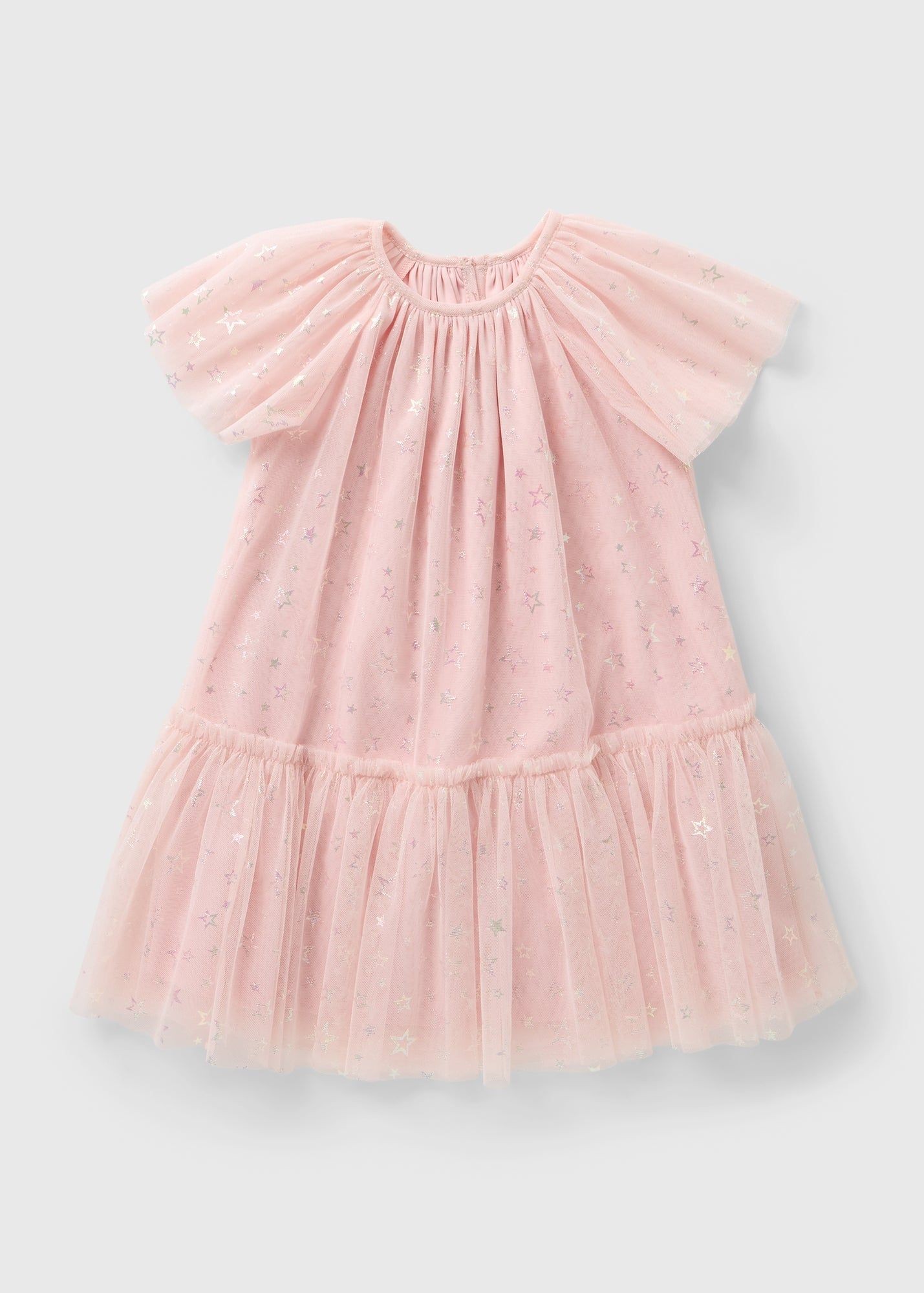 pink mesh star dress Flirla Plus Size Star Sequin Mesh Fabric Dress,Women's Pink Autumn Fairy Celestial Dress,Long Puff Sleeve Round Neck Semi-Sheer Holiday Wedding Tea Party