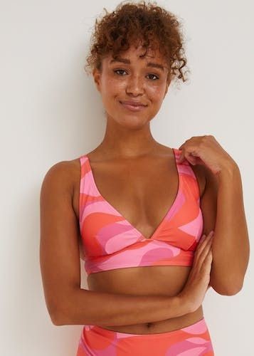 Pink Swirl Print Longline Triangle Bikini Top