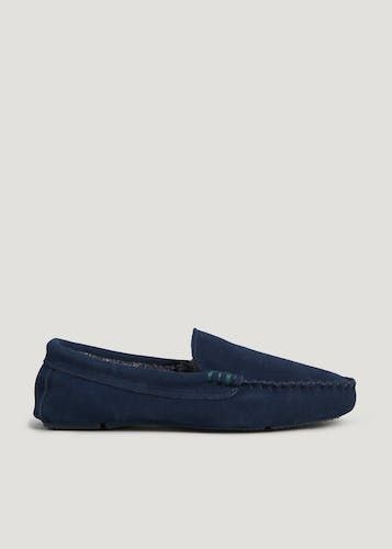Buy Suede Moccasin Slippers Navy Online in Oman from Matalan