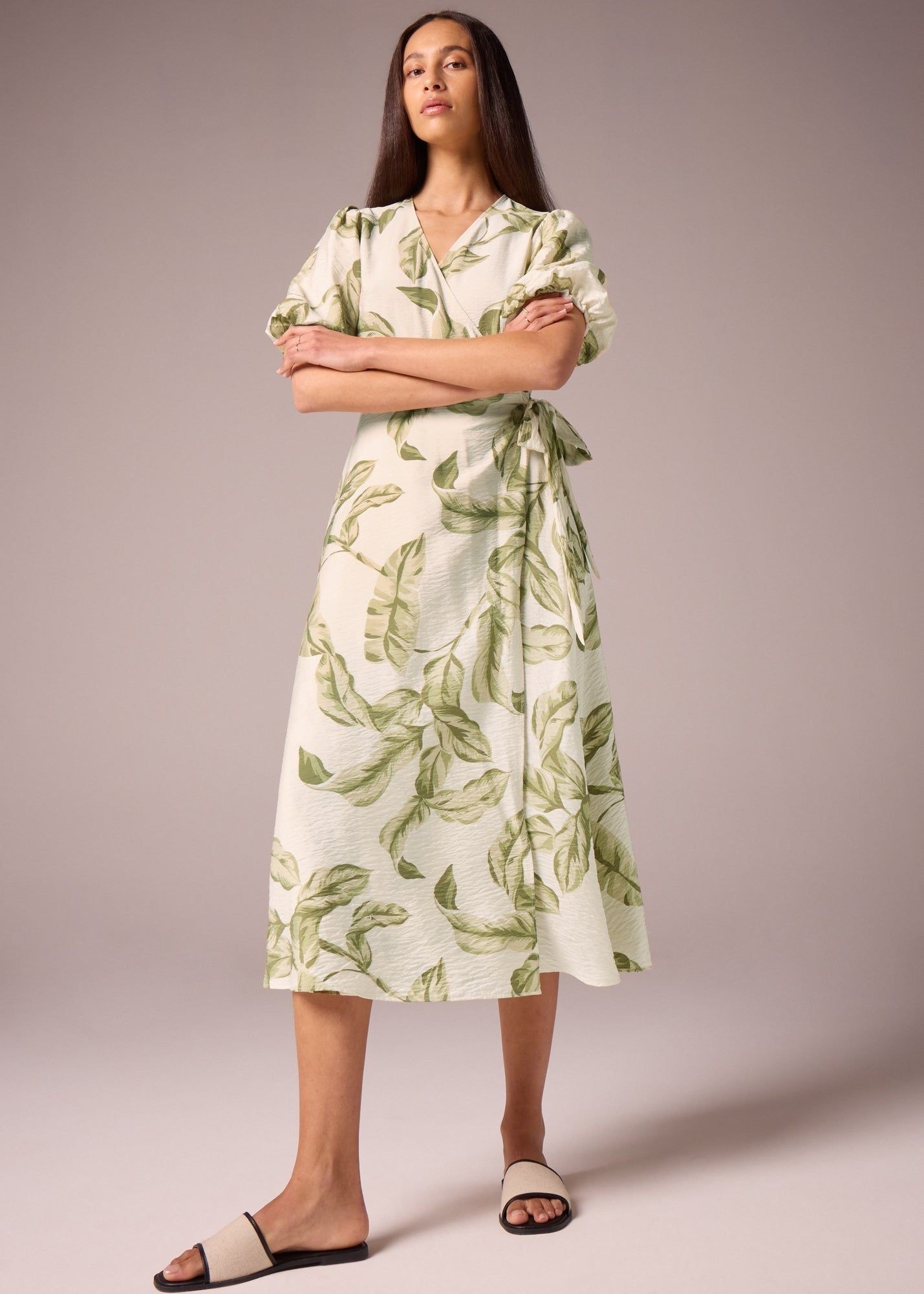 Buy Et Vous Leaf Print Midi Wrap Dress-Green-14 Online in Bahrain - bfab Buy Et Vous Leaf Print Midi Wrap Dress-Green-14 Online in Bahrain - bfab