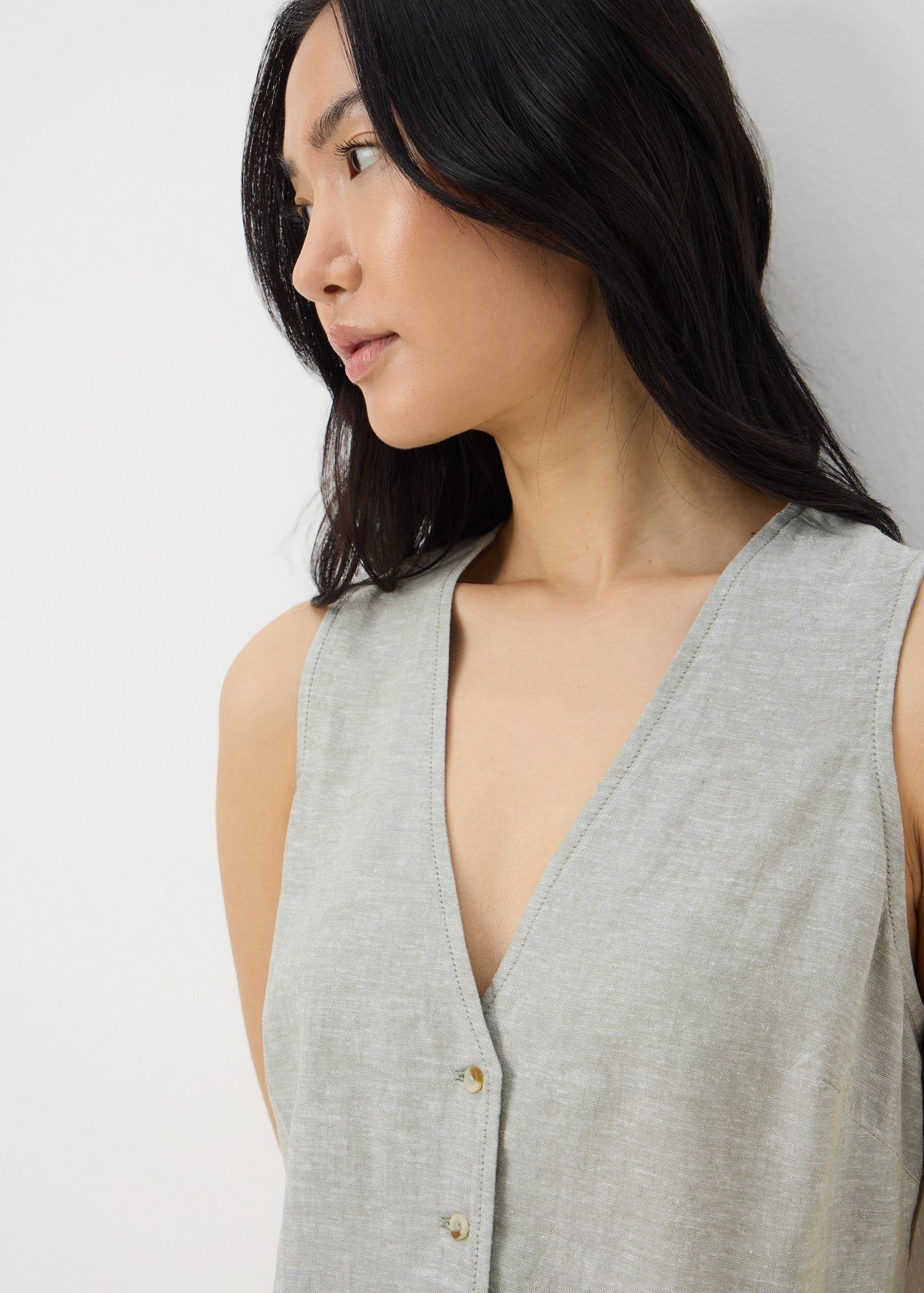 Buy Linen Blend Button Up Vest Top-Green-22 Online in Oman bfab