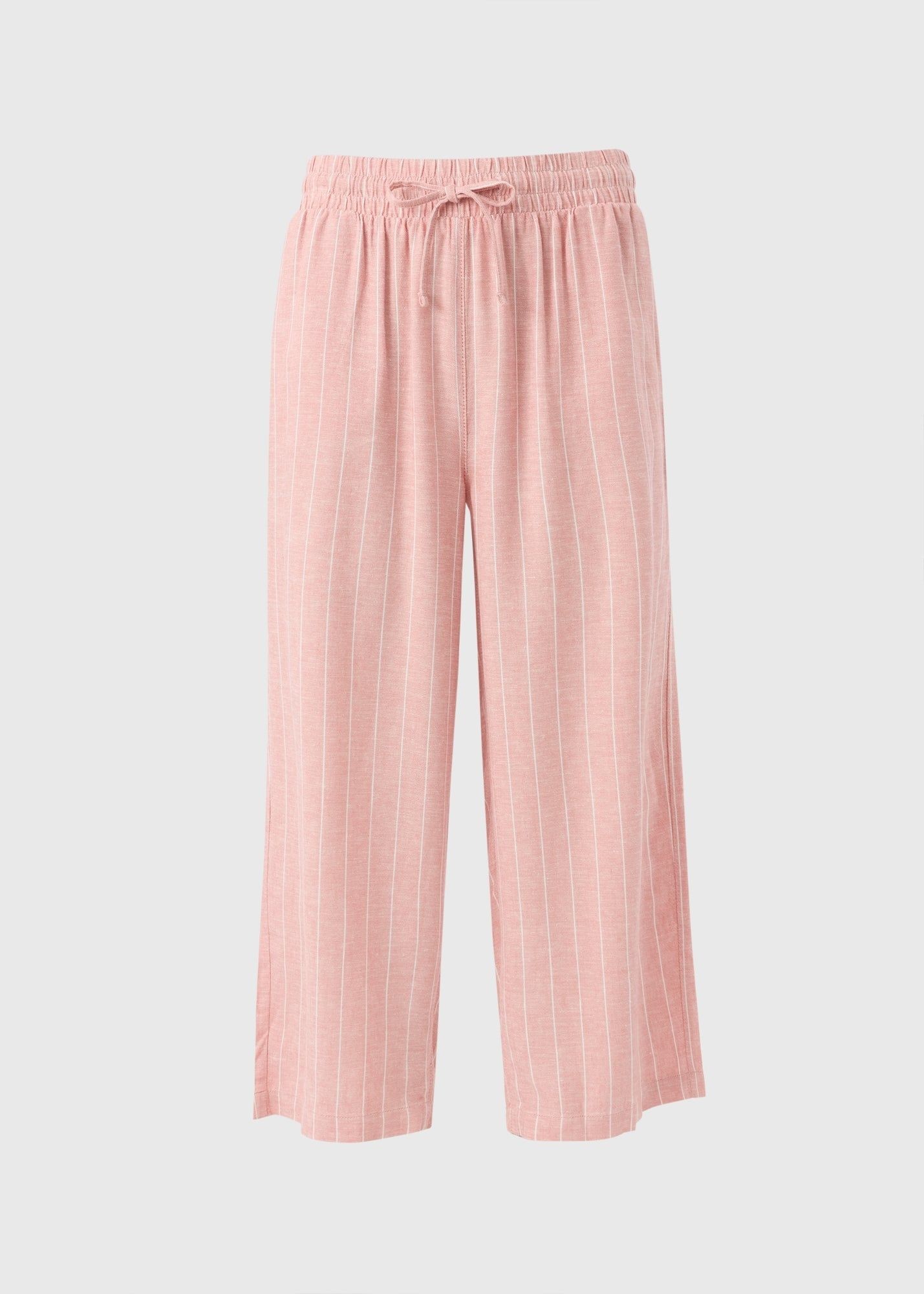 Buy Pale Linen Blend Stripe Wide Leg Cropped Trousers-Pink-20