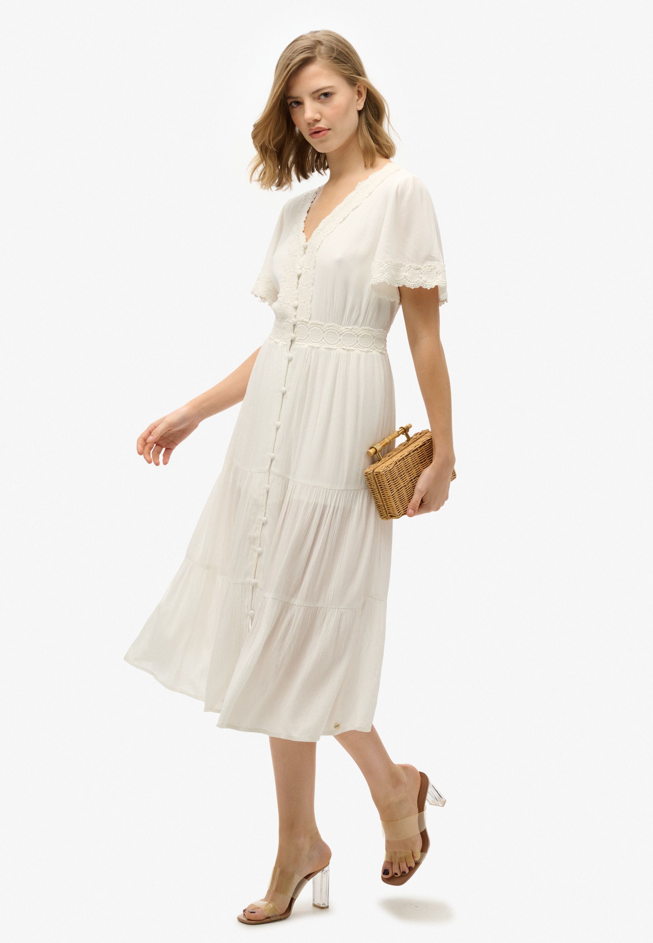 short sleeve midi tea dress Printed Short Sleeve Midi Dress Blue / XL