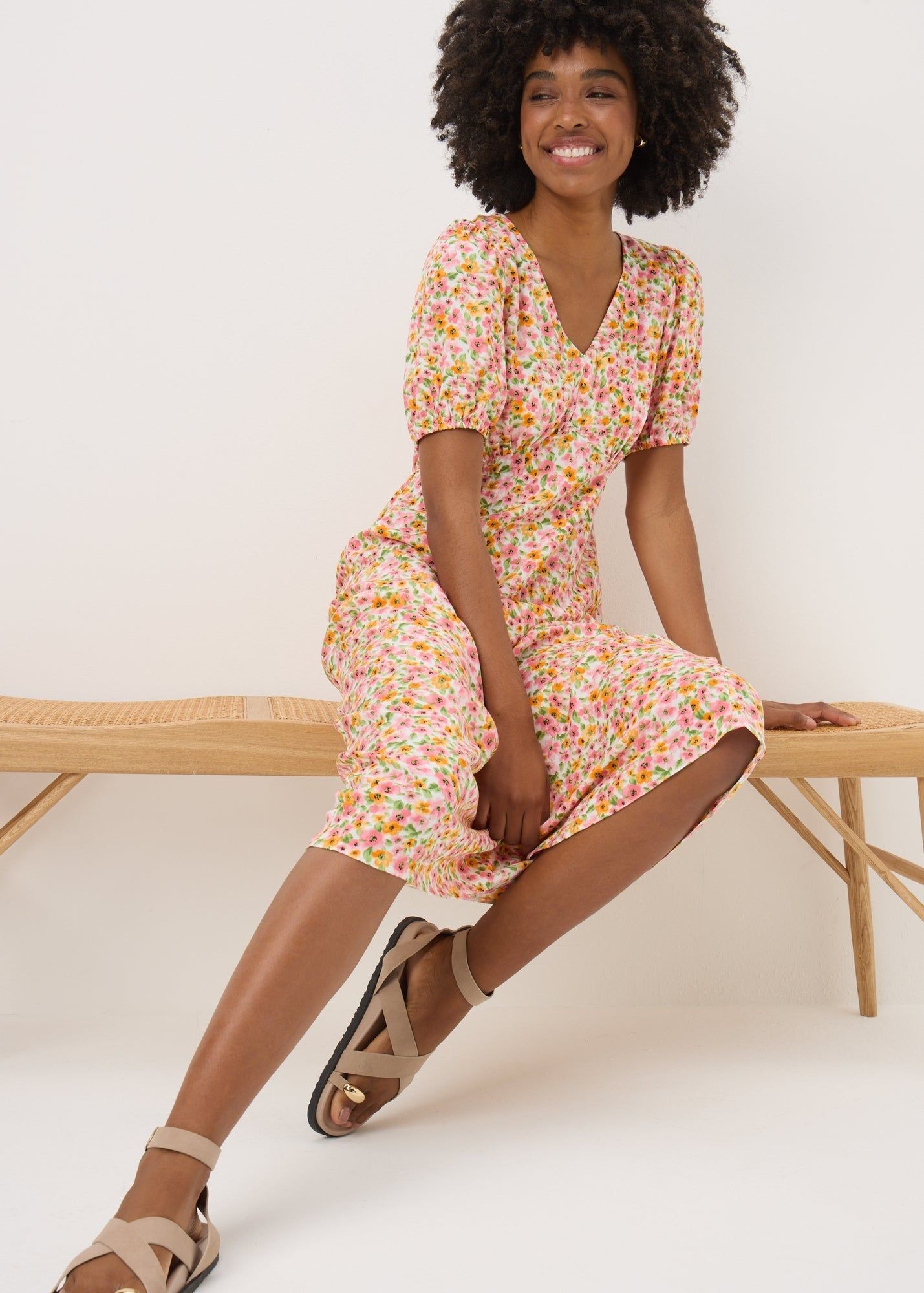matalan floral midi dress Roman Red Petite Floral Tie Front Stretch Midi Dress - 8