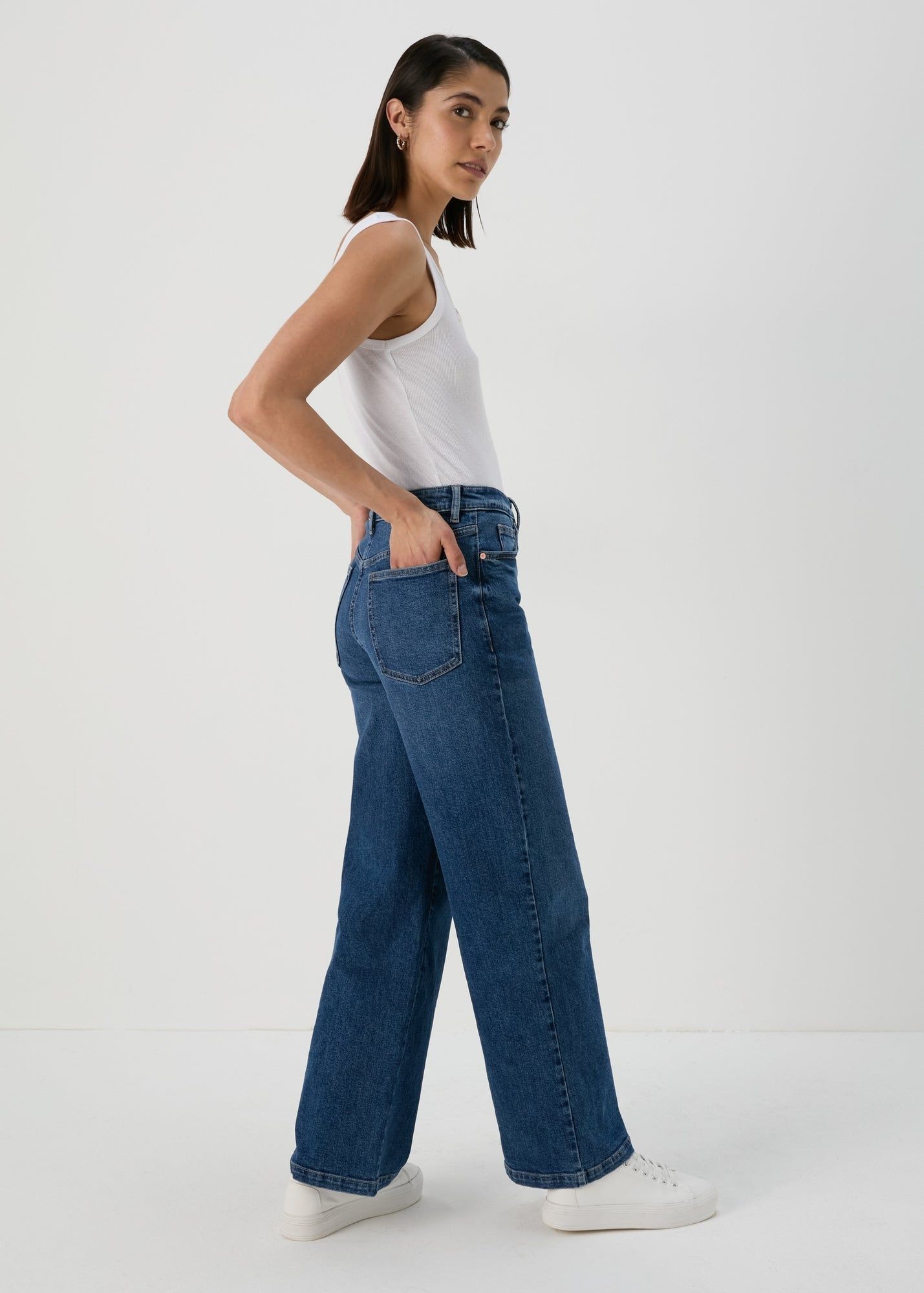 Buy Wide Leg Straight Fit Jeans-Blue-16 31