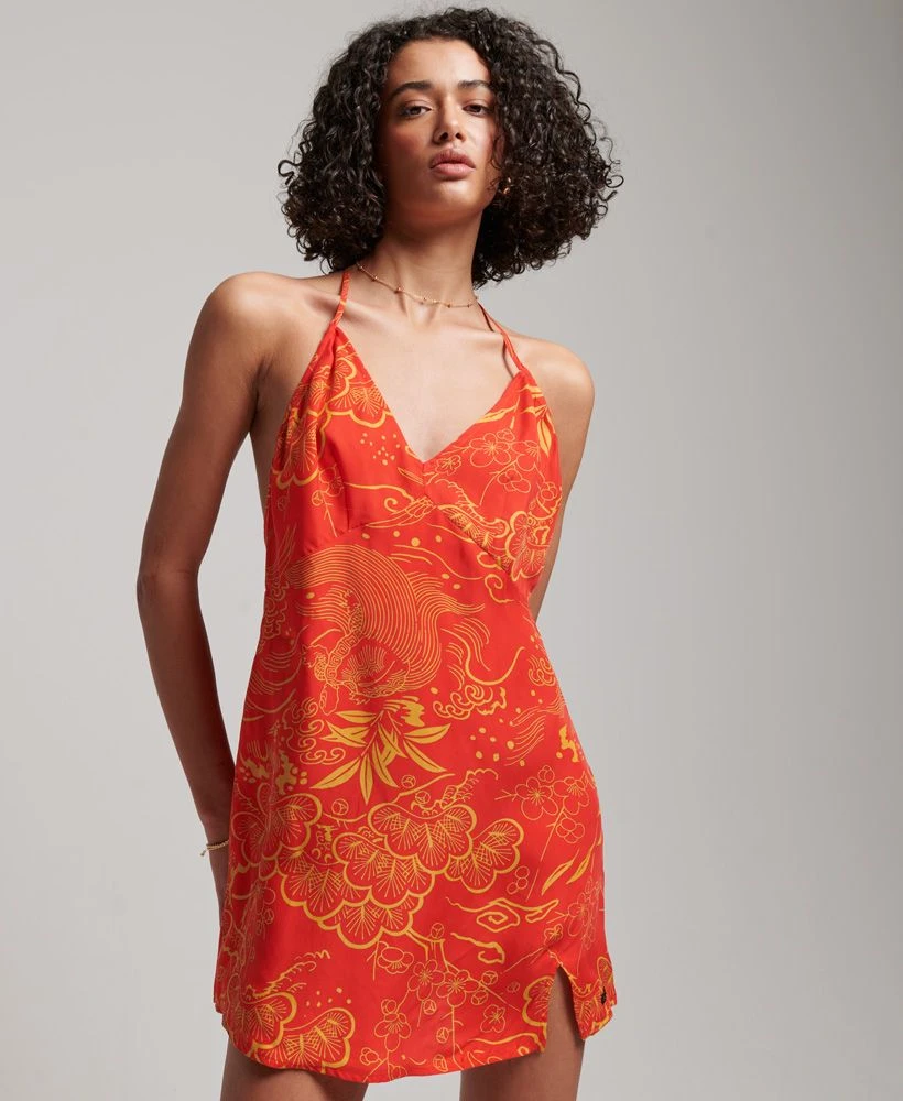 printed mini slip dress womens Printed Mini Slip Cami Dress in Diagonal Floral Red