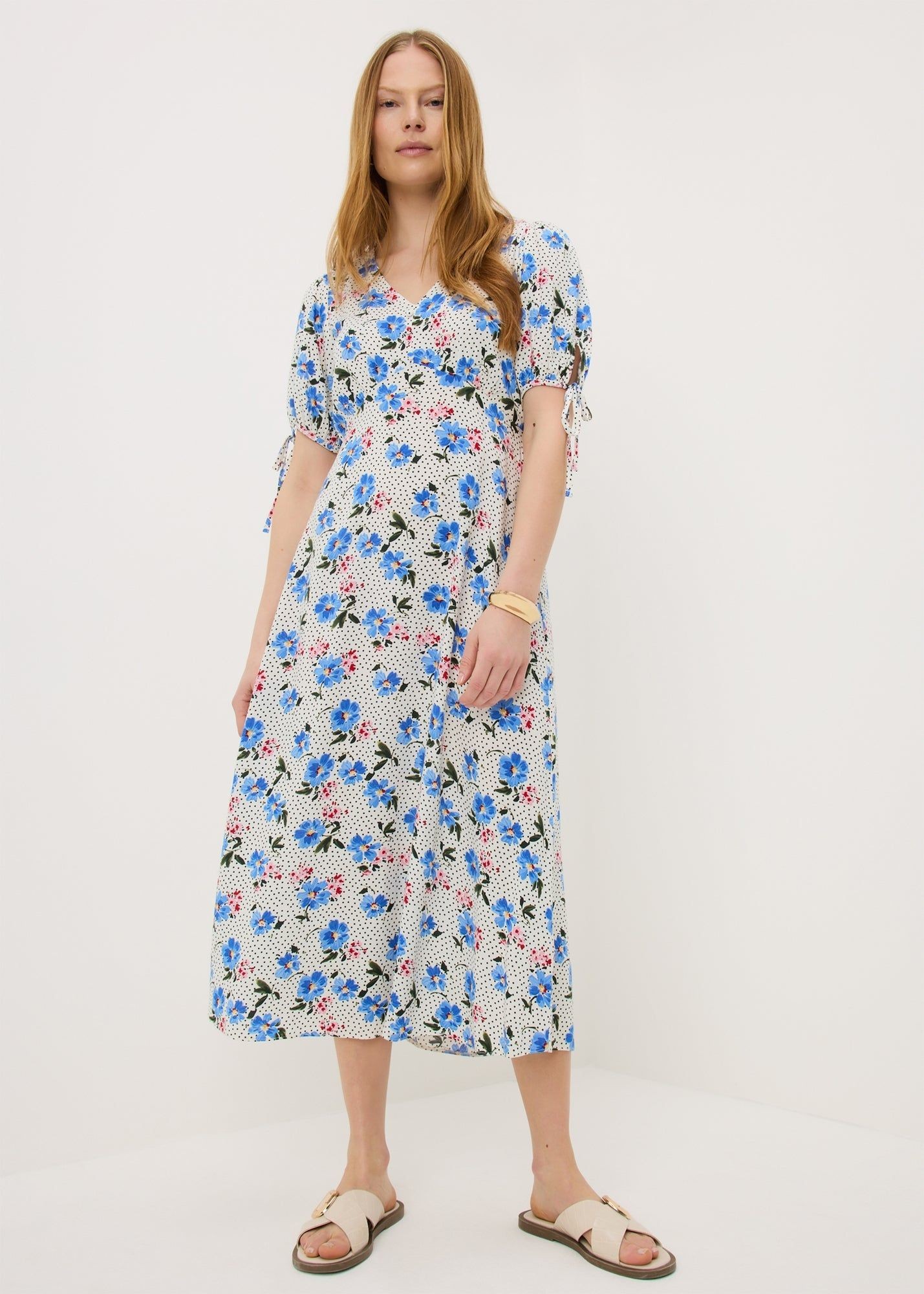 matalan floral midi dress Roman Red Petite Floral Tie Front Stretch Midi Dress - 8