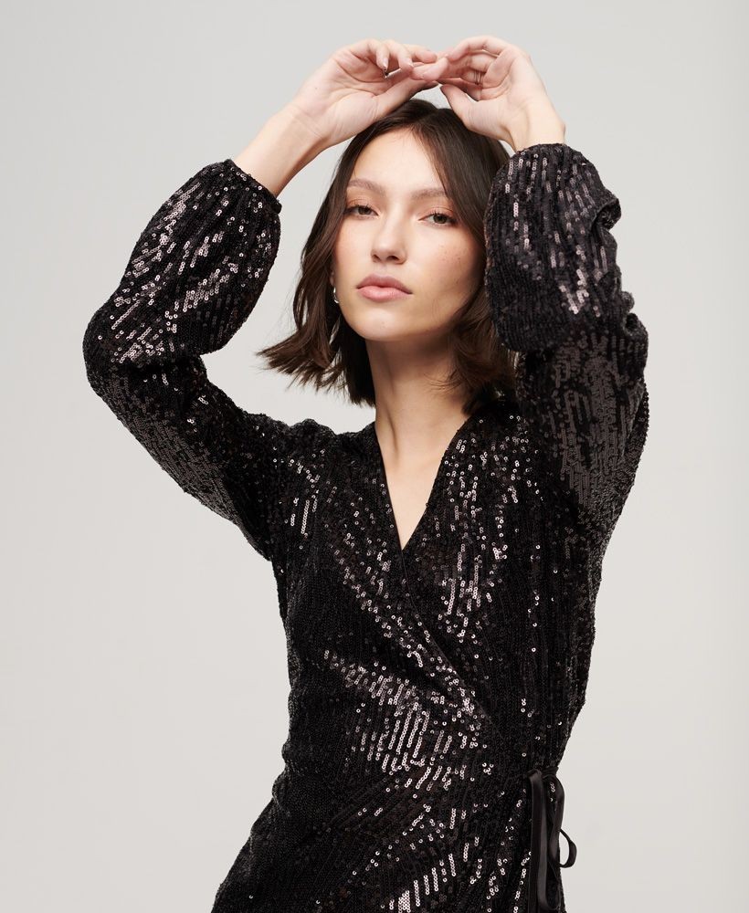 black sequin wrap mini dress Curve Sequin Wrap Mini Dress